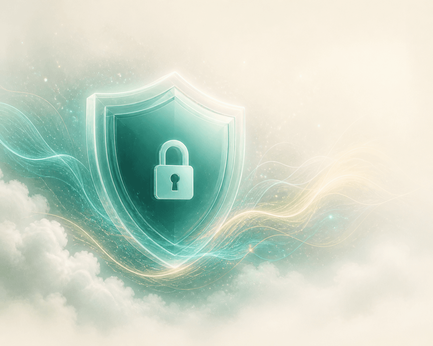Teal shield protecting a spectral audio wave